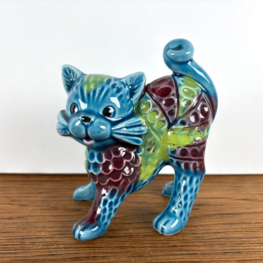Vintage katten beeldje blauw