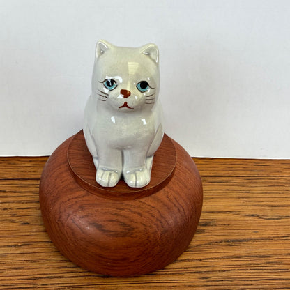 Vintage grijs keramiek kattenbeeldje
