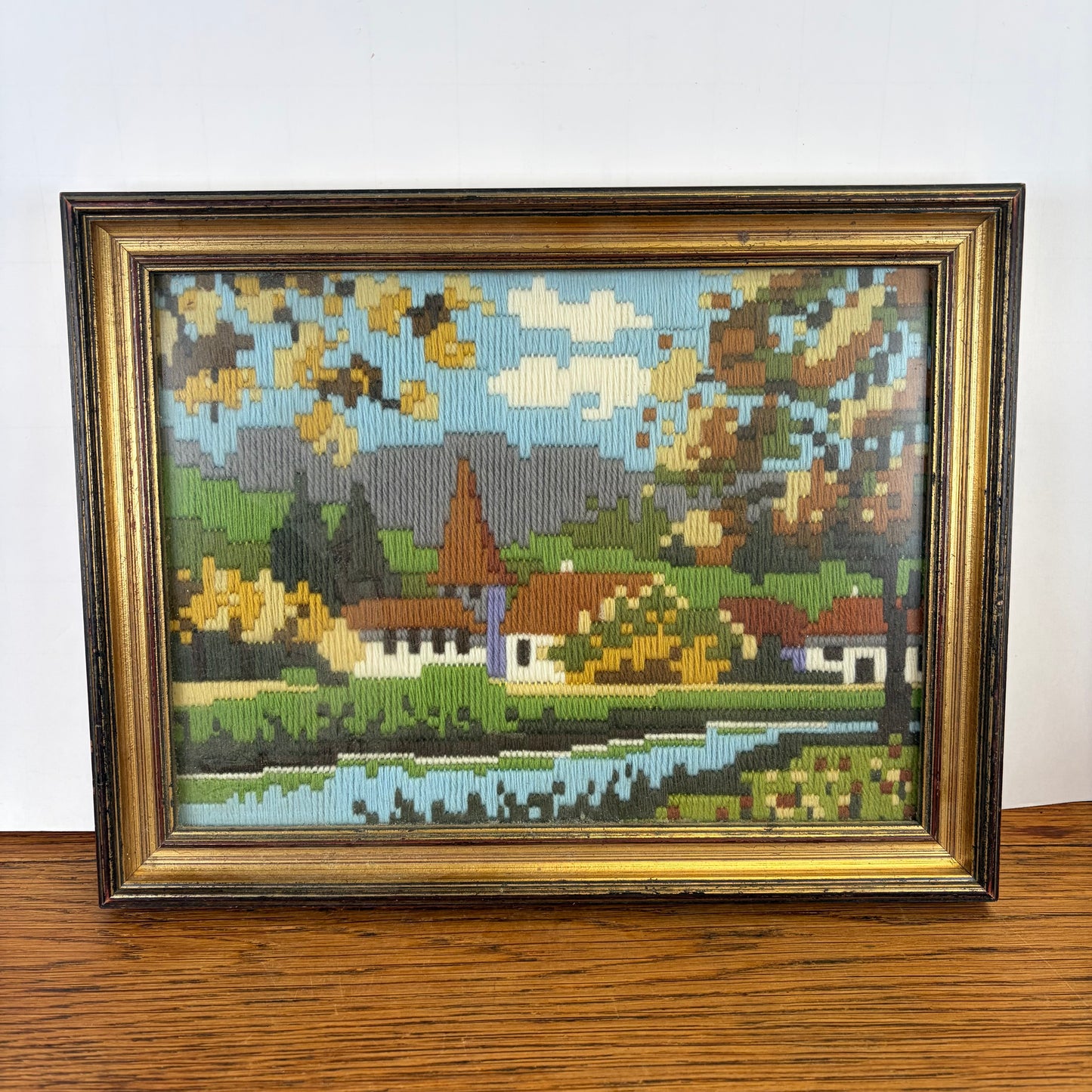 Vintage geborduurd schilderij