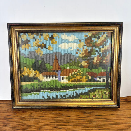 Vintage geborduurd schilderij
