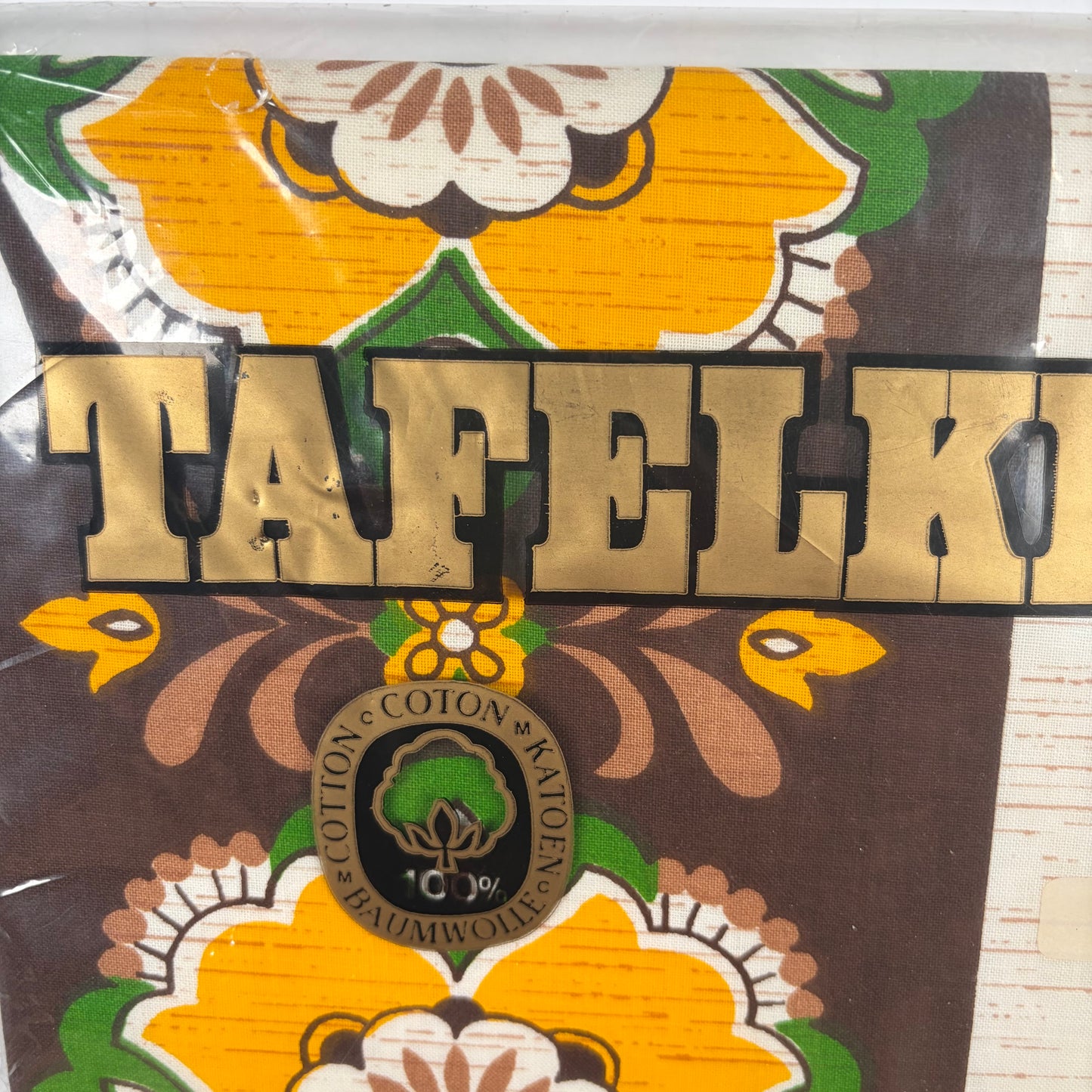 Vintage tafelkleed groen geel bruin