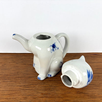 Vintage theepot kat blauw wit