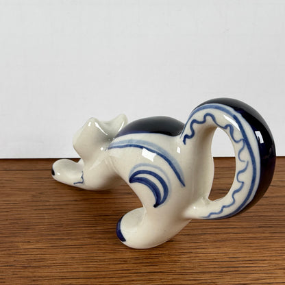 Vintage blauwe kat Gzhel