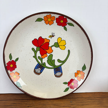 Vintage keramiek ontbijtset jongetje tuinbroek 3-delig