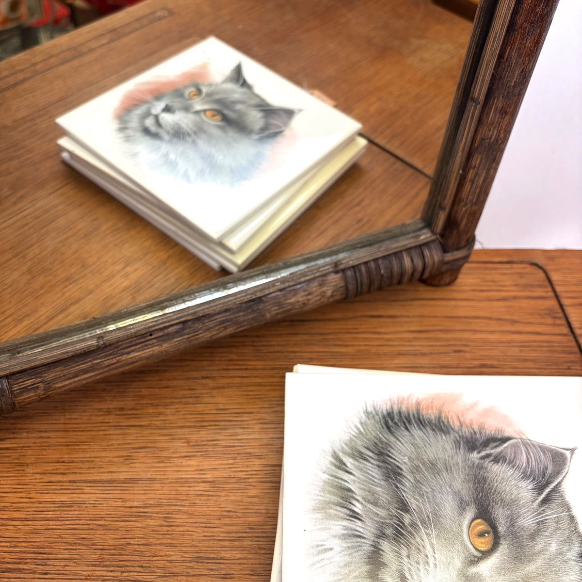 Vintage spiegel bamboe lijst vierkant