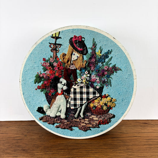 Vintage rond blik bloemendame