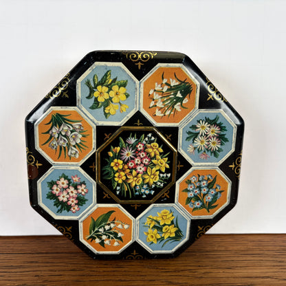 Vintage 8 hoekig blikje bloemen