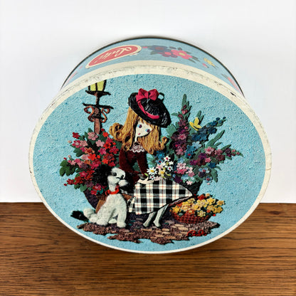 Vintage rond blik bloemendame