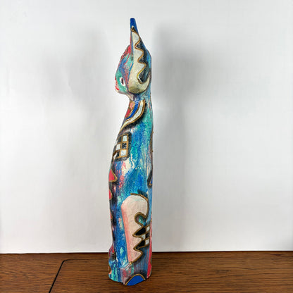 Vintage grote houten gekleurde kat