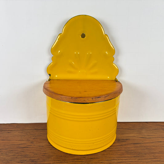 Vintage emaille zoutpot geel