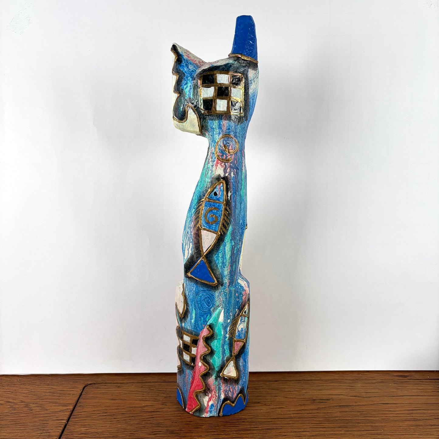 Vintage grote houten gekleurde kat