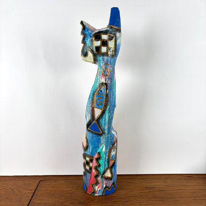 Vintage grote houten gekleurde kat