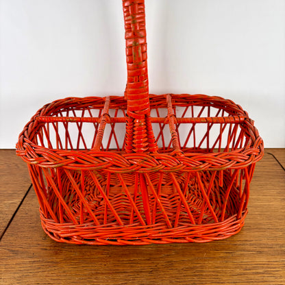 Vintage oranje rieten flessenrek