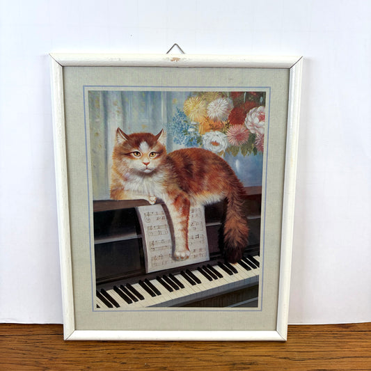 Vintage schilderij kat piano