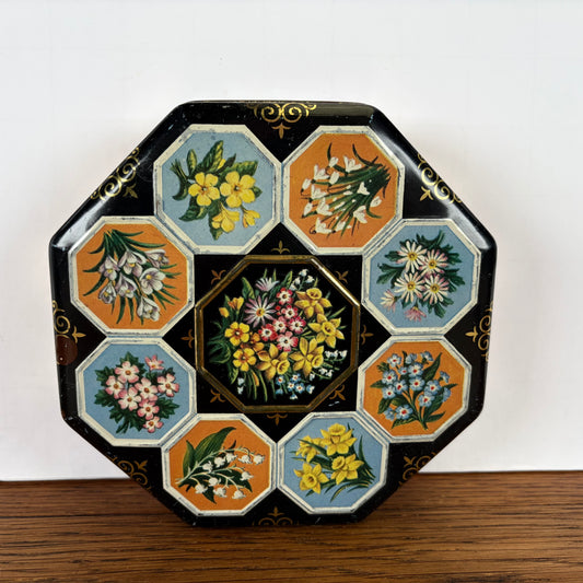 Vintage 8 hoekig blikje bloemen