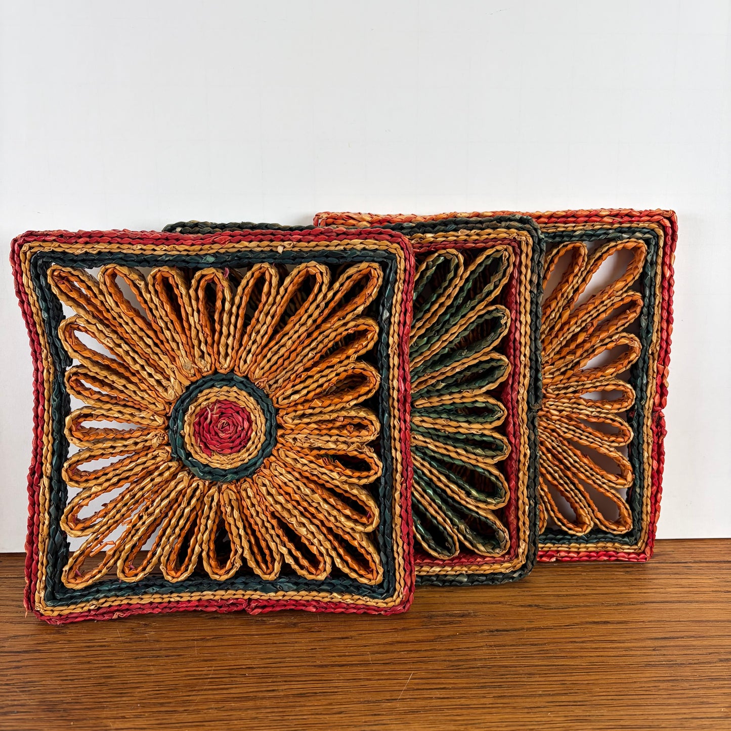 Vintage rieten pannen onderzetters