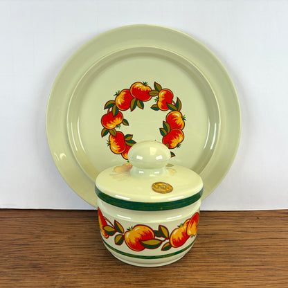 Vintage Emsa bord en potje appelmotief