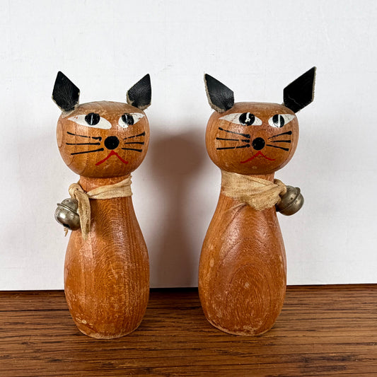 Vintage houten peper-en zoutstel katten