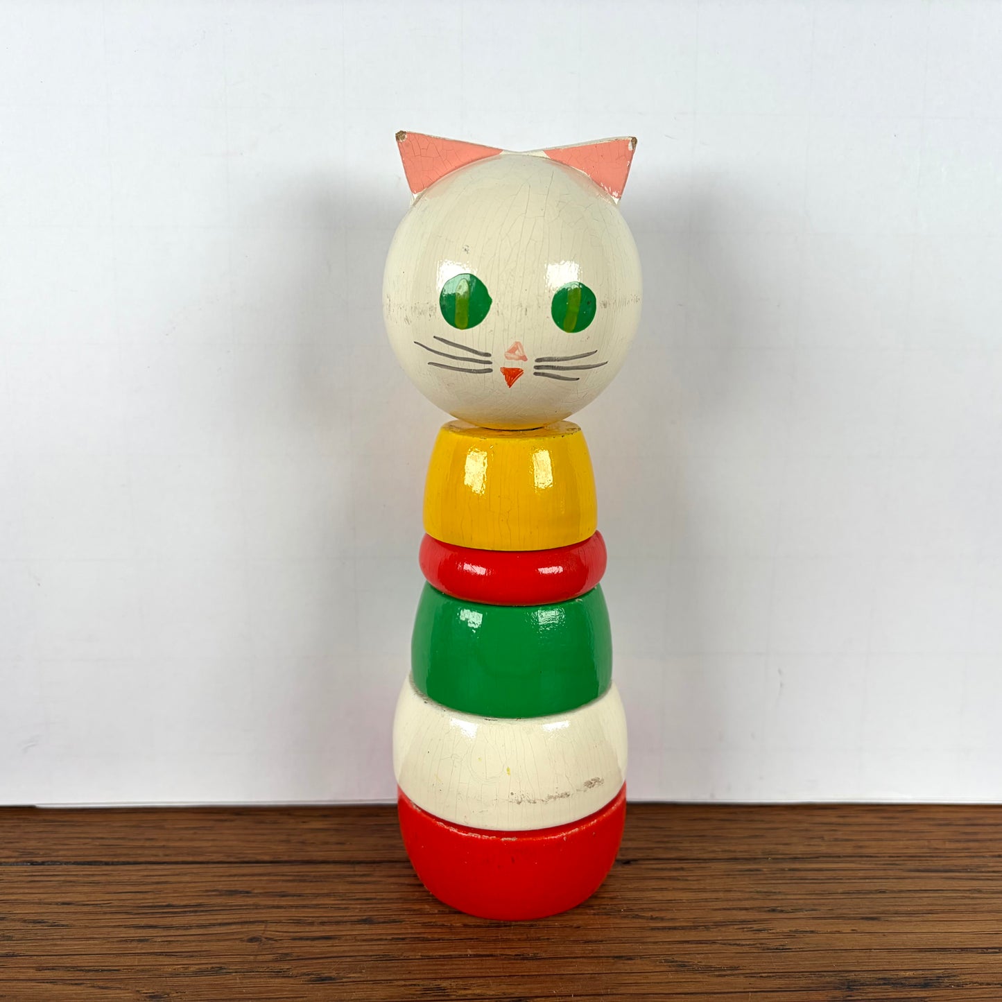 Vintage Stapelfiguur houten kat