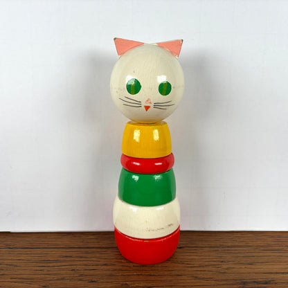 Vintage Stapelfiguur houten kat