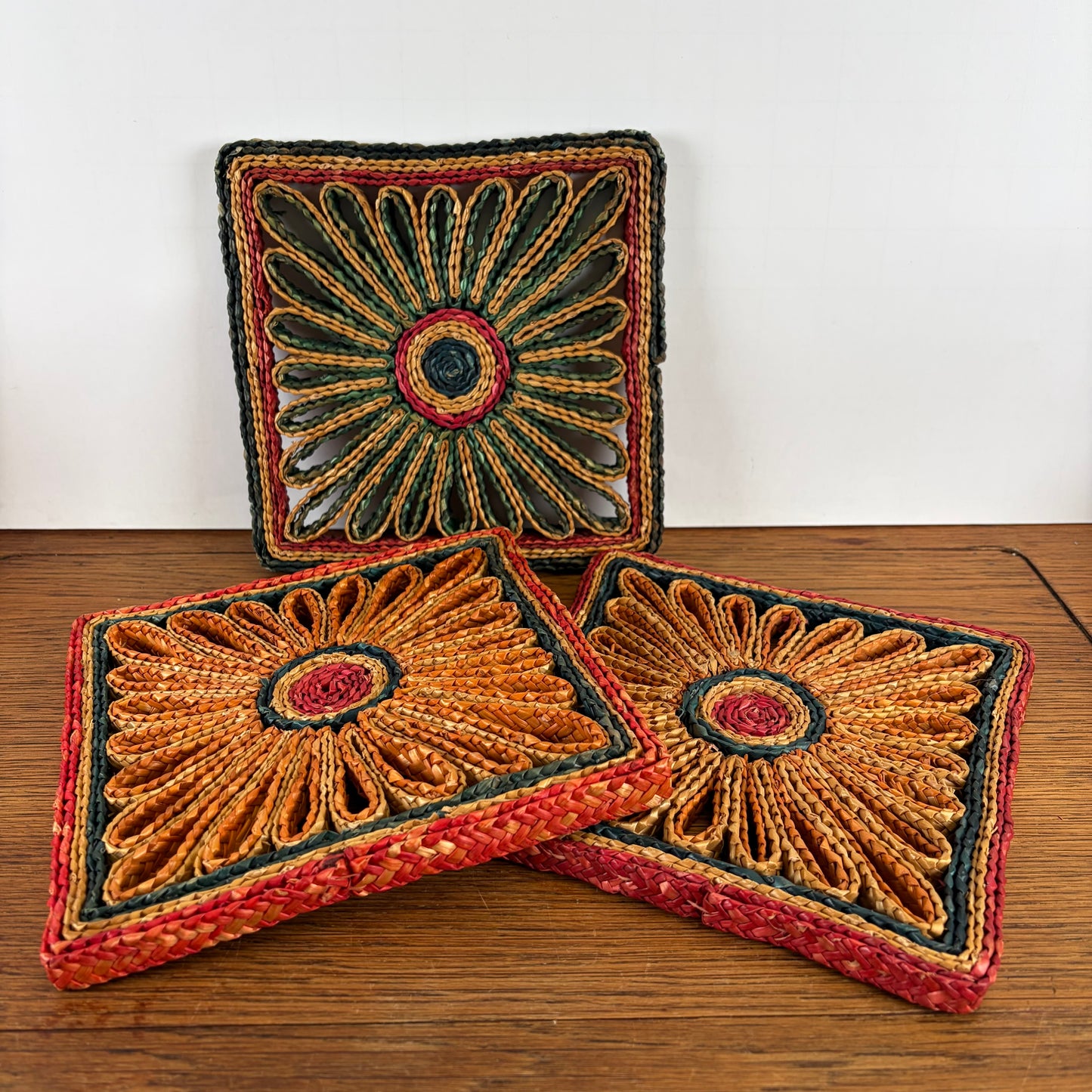 Vintage rieten pannen onderzetters