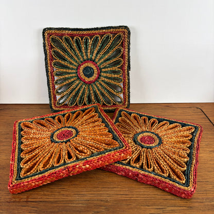 Vintage rieten pannen onderzetters