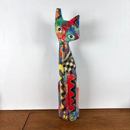 Vintage grote houten gekleurde kat