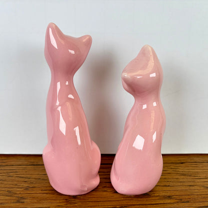 2 vintage roze kattenbeeldjes