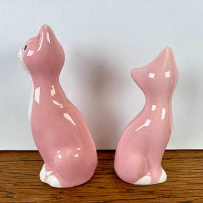 2 vintage roze kattenbeeldjes