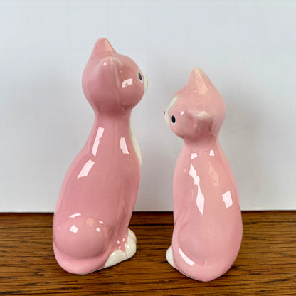 2 vintage roze kattenbeeldjes