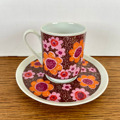 Vintage kop en schotel oranje bruin roze