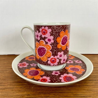 Vintage kop en schotel oranje bruin roze