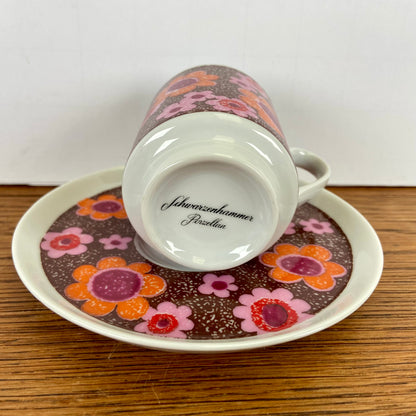 Vintage kop en schotel oranje bruin roze