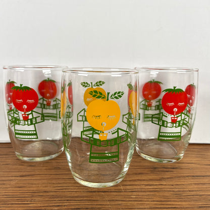3 vintage glaasjes rood geel