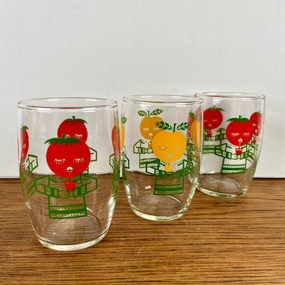 3 vintage glaasjes rood geel