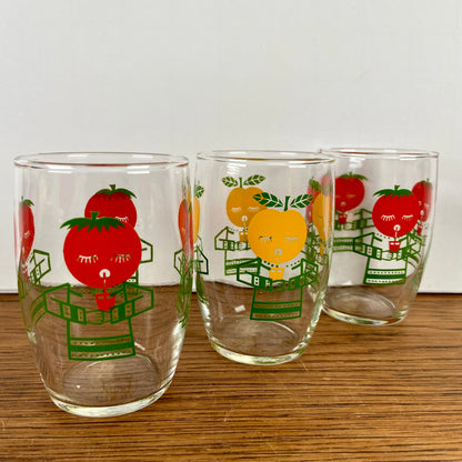 3 vintage glaasjes rood geel