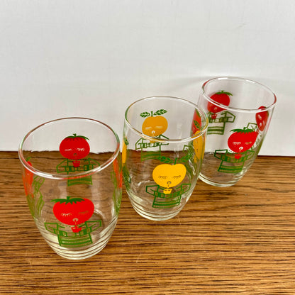 3 vintage glaasjes rood geel