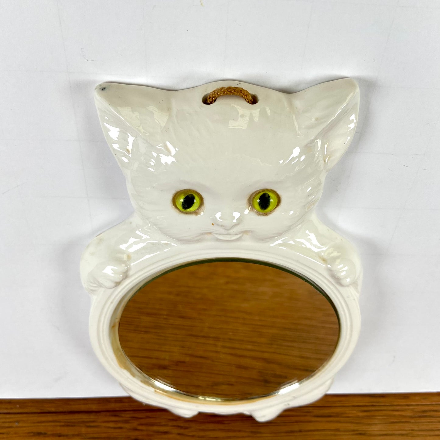 Vintage wit spiegeltje kat