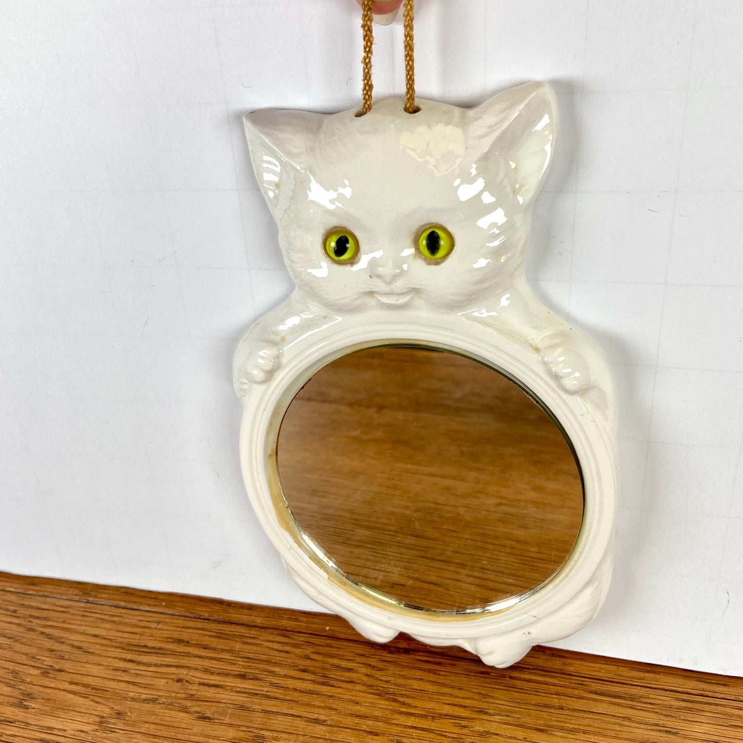 Vintage wit spiegeltje kat