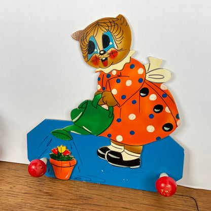 Vintage houten kinderkapstok kat