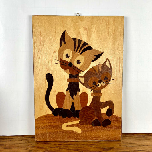 Vintage houten kattenprent