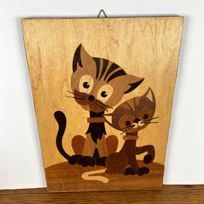 Vintage houten kattenprent