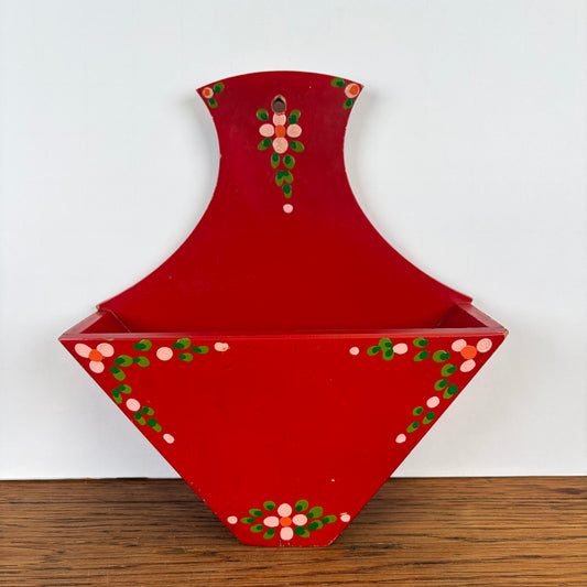 Vintage houten koffiefilter houder rood.