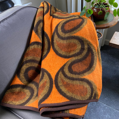 Vintage wollen deken oranje bruin