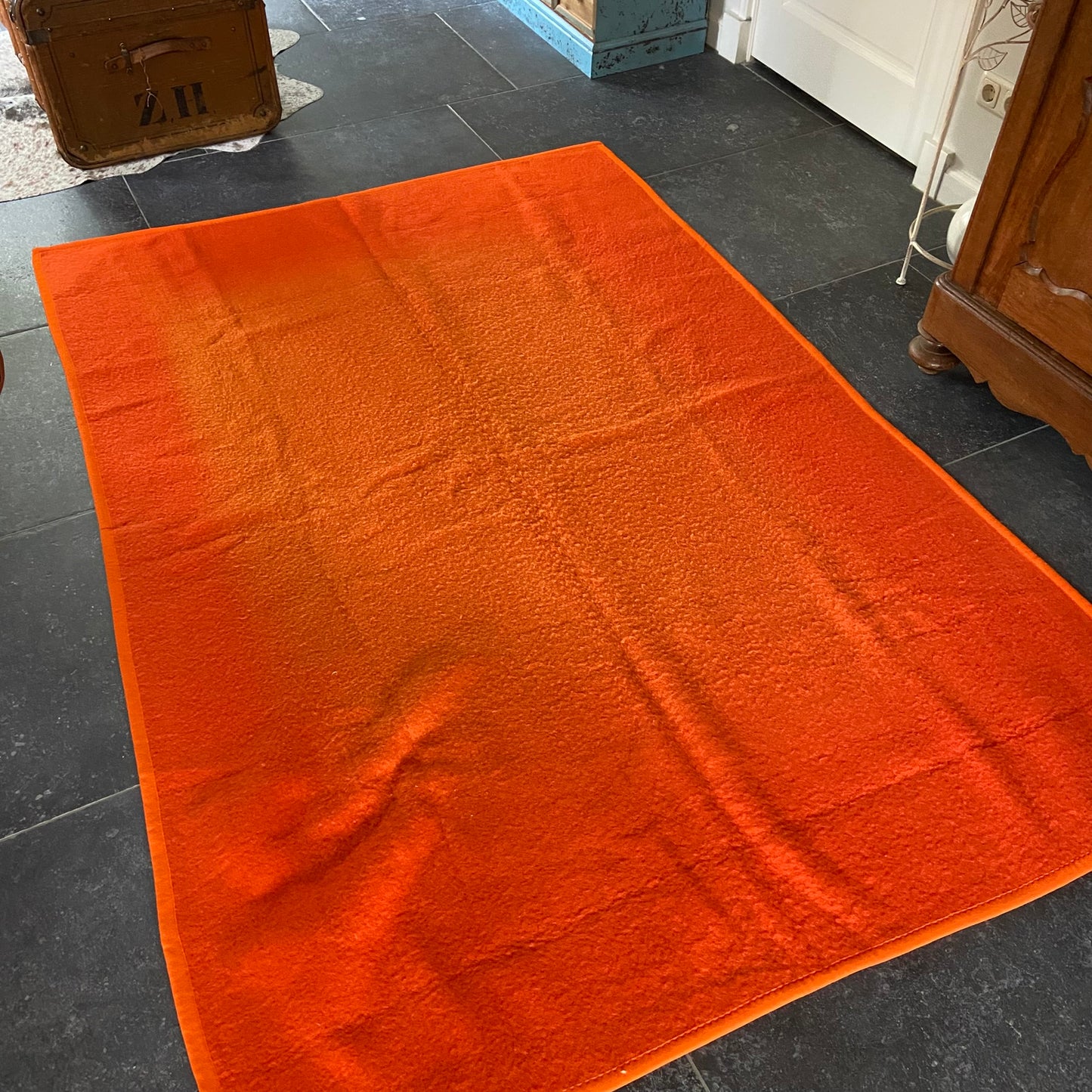 Vintage wollen deken oranje ruit