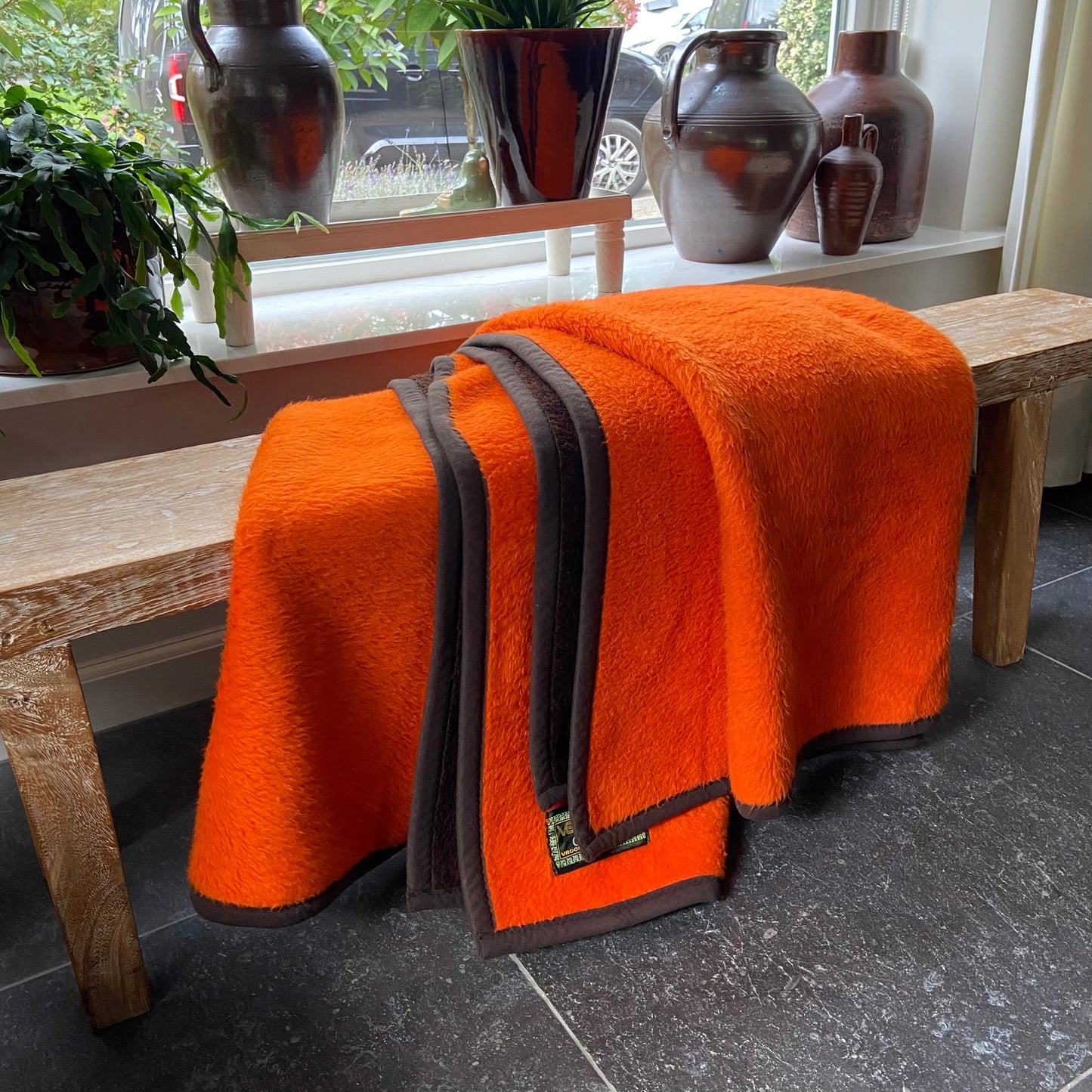 Vintage bruin oranje deken Dralon