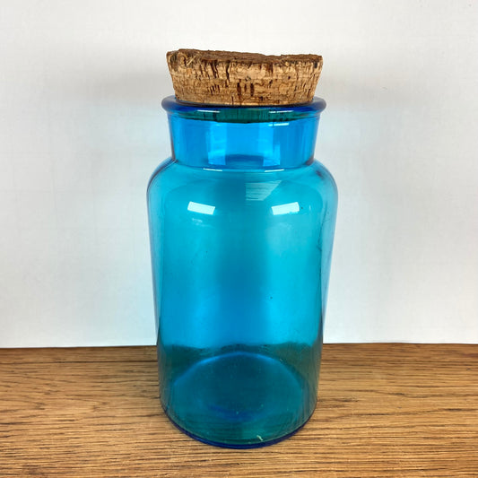 Blauwe apothekerspot met kurk