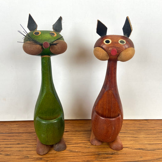 2 vintage houten katten
