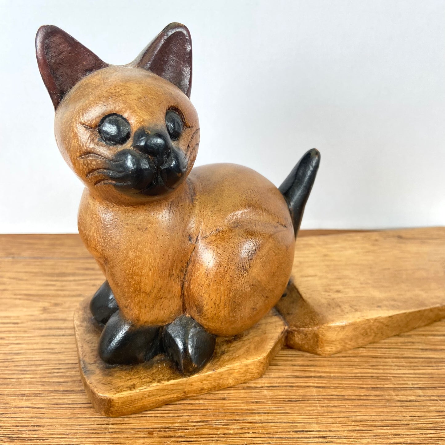 Vintage houten deurstopper kat