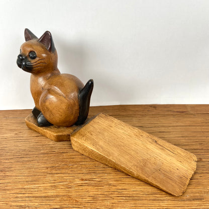 Vintage houten deurstopper kat